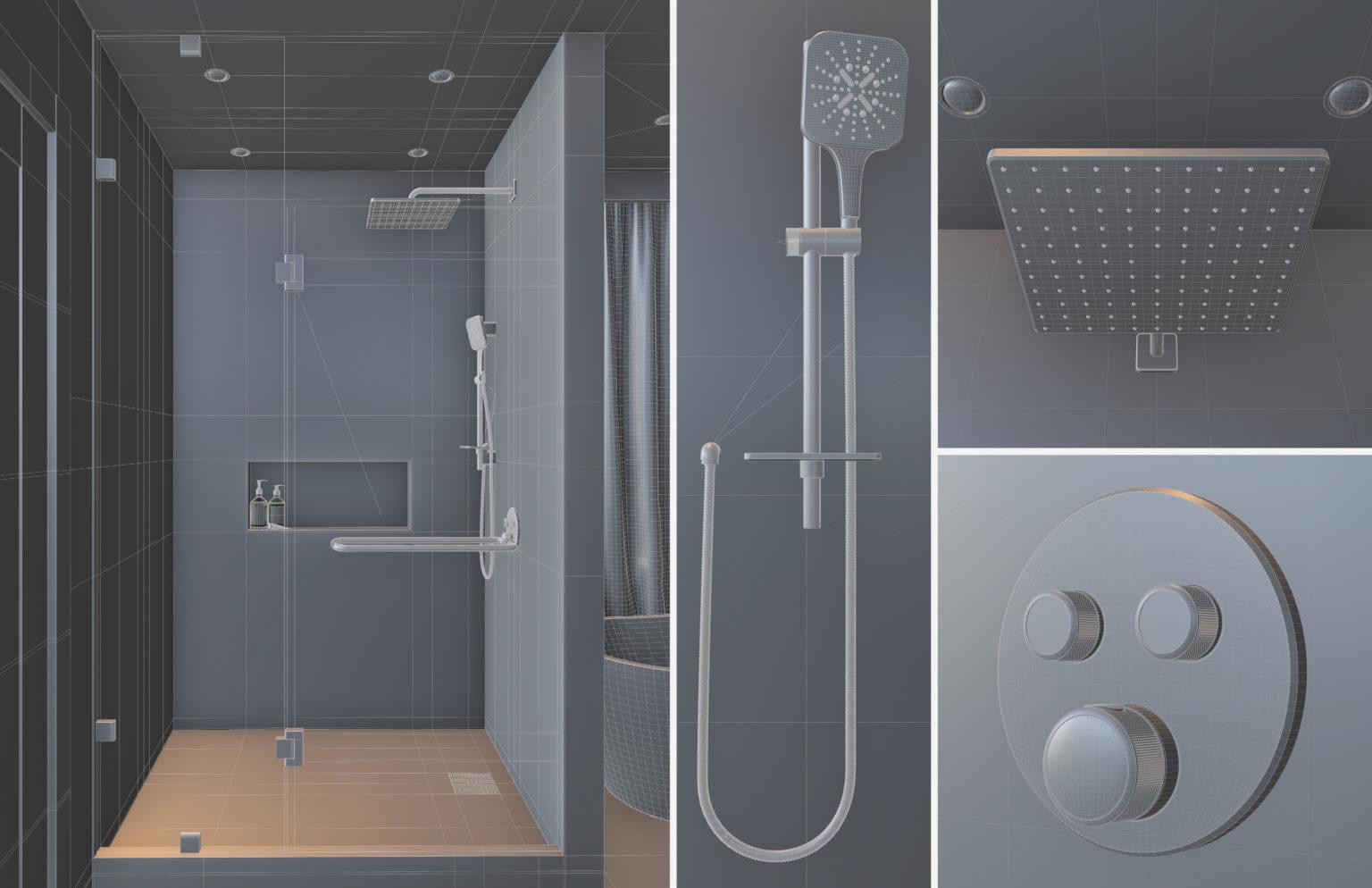 Michal Dziewiatkowski, Bathroom Space - Interior and Product Rendering - Wireframe1