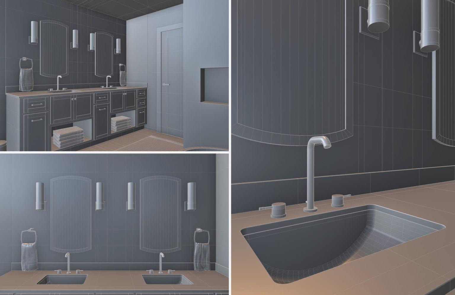 Michal Dziewiatkowski, Bathroom Space - Interior and Product Rendering - Wireframe2