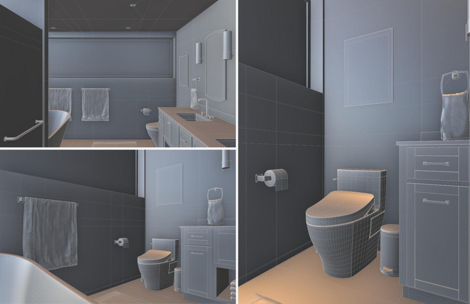 Michal Dziewiatkowski, Bathroom Space - Interior and Product Rendering - Wireframe3